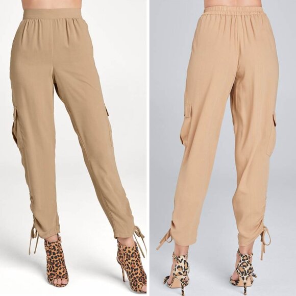 VENUS Pants - VENUS | Lightweight Camel Elastic Waist Cargo Ankle Pants | Size L